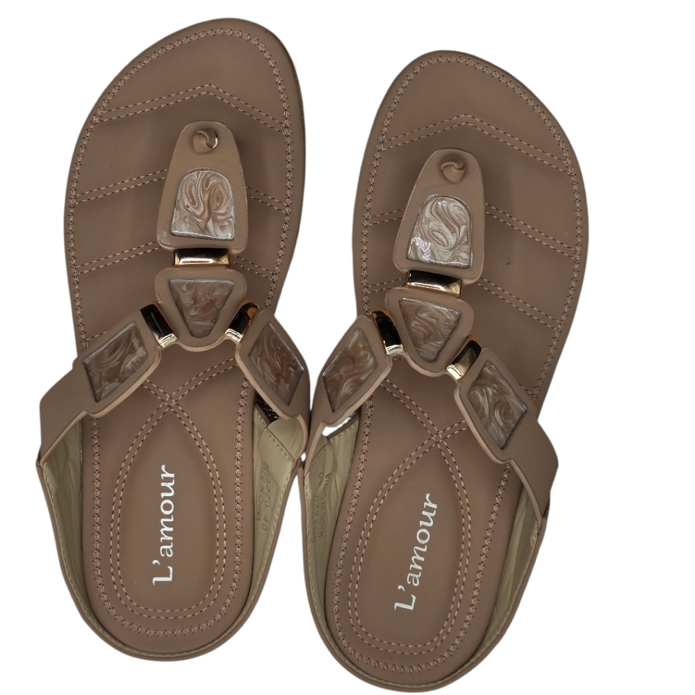 L’amour EU 39 Tan Marbled Stone Luxe Thong Sandals - Picture 2 of 8